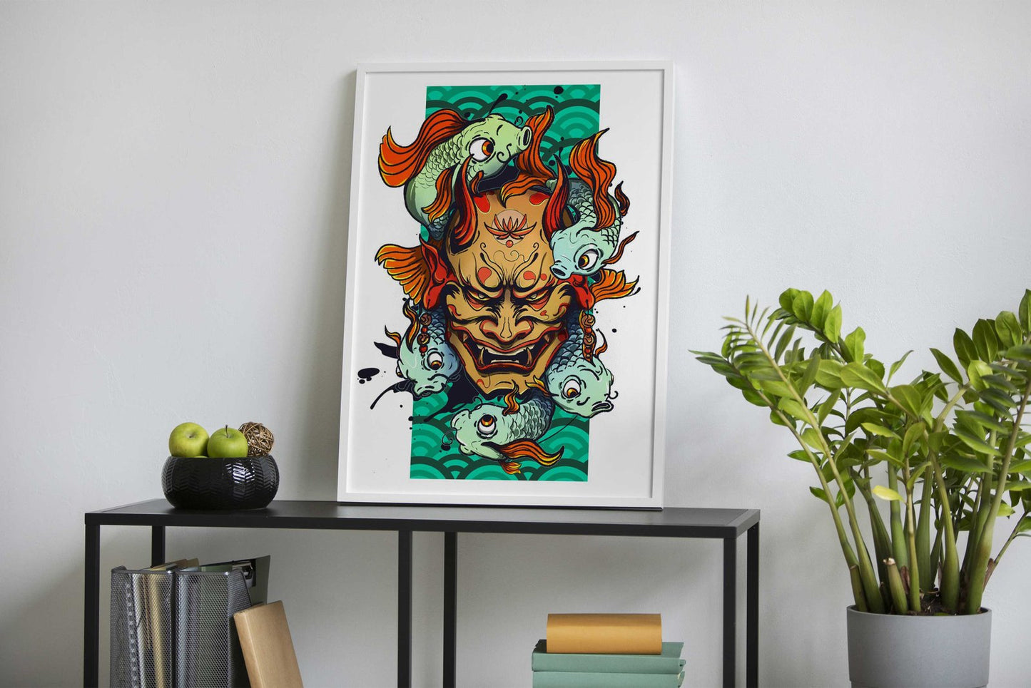 Hannya Mask Koi Pond Japan Asian Style Poster | Wall Art for Home & Office | High-Quality Print