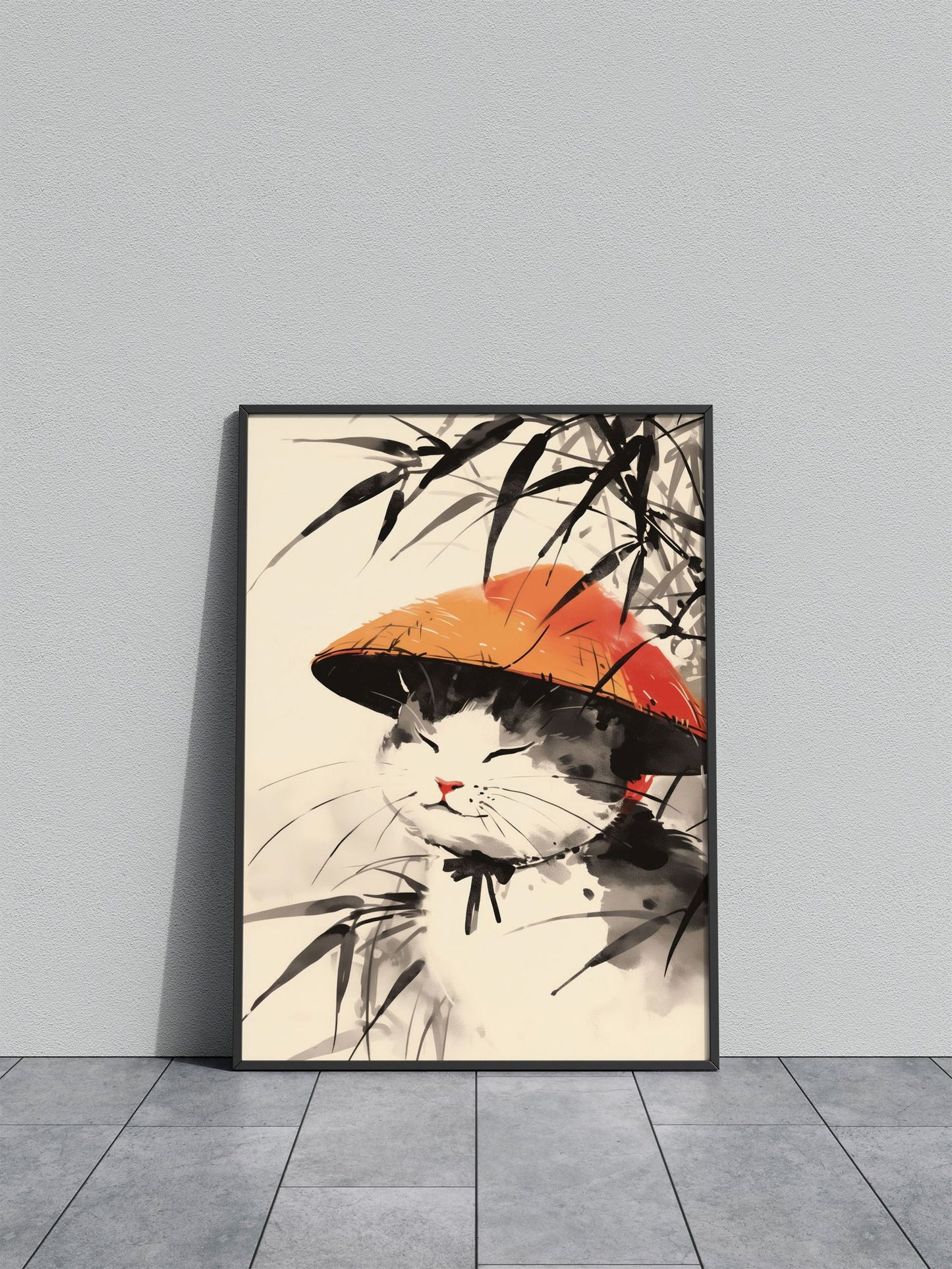 Happy Bamboo Japanese Cat Asian Style Poster | Wall Art for Home & Office | High-Quality Print - High-Quality Visual Display