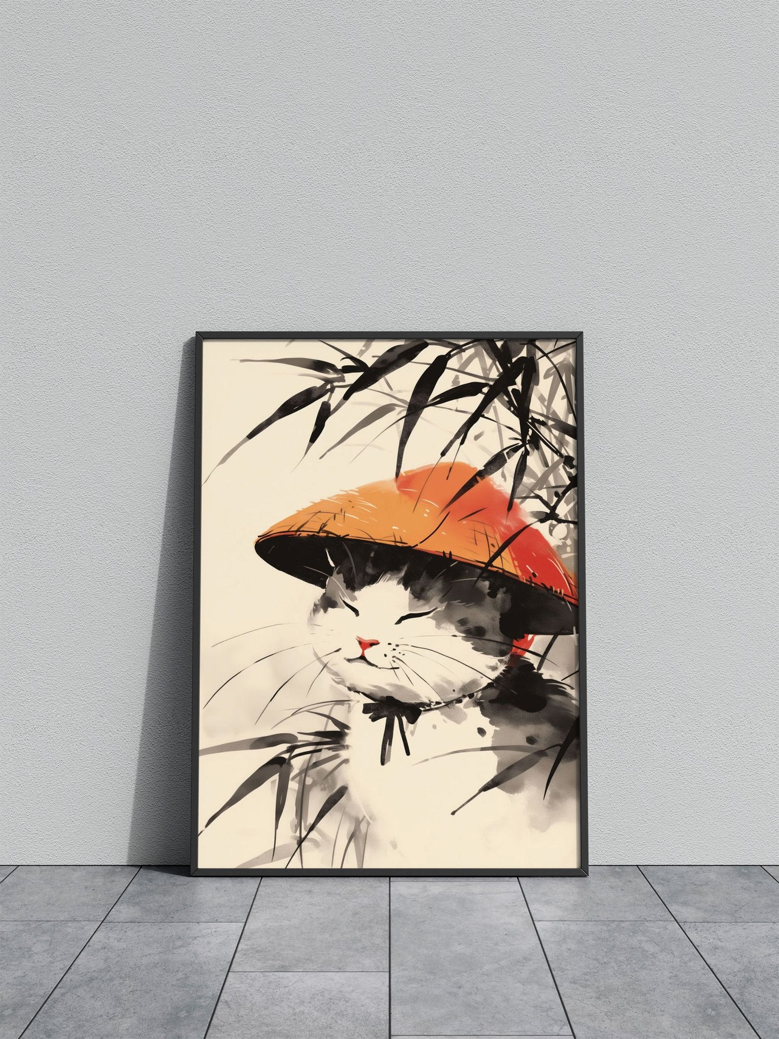 Happy Bamboo Japanese Cat Asian Style Poster | Wall Art for Home & Office | High-Quality Print - High-Quality Visual Display