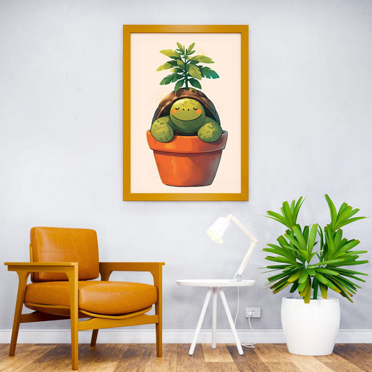 Happy Turtle Potted Plant Asian Style Poster | Wall Art for Home & Office | High-Quality Print - High-Quality Visual Display