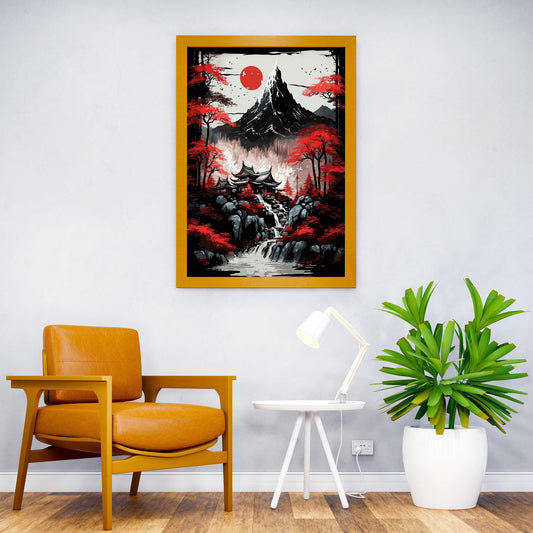 Hidden Monastery Sumi Art Asian Style Poster | Wall Art for Home & Office | High-Quality Print - High-Quality Visual Display