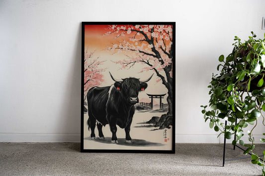 Highland Cow Japan Asian Style Poster | Wall Art for Home & Office | High-Quality Print - High-Quality Visual Display
