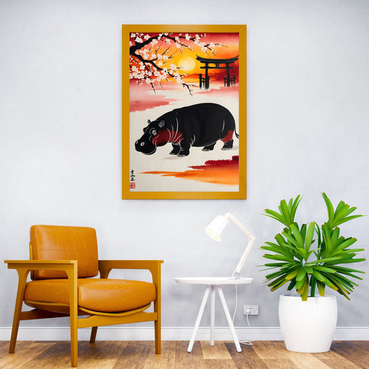Hippo Japan Painting Asian Style Poster | Wall Art for Home & Office | High-Quality Print - High-Quality Visual Display