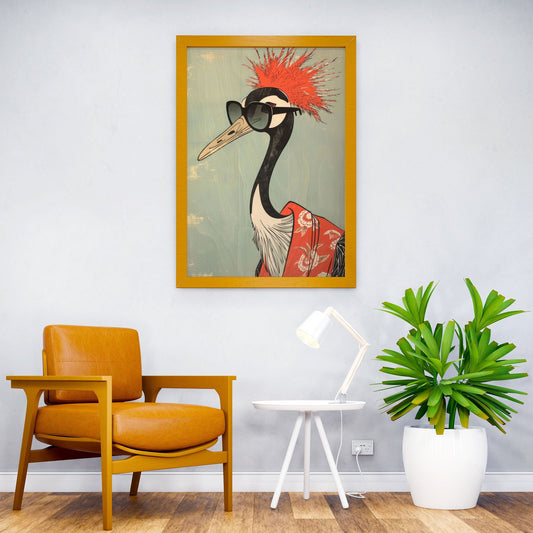 Hipster Crane Ukiyo-e Asian Style Poster | Wall Art for Home & Office | High-Quality Print - High-Quality Visual Display