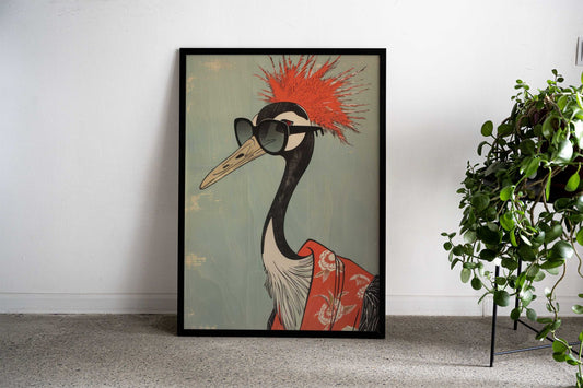 Hipster Crane Ukiyo-e Asian Style Poster | Wall Art for Home & Office | High-Quality Print - High-Quality Visual Display