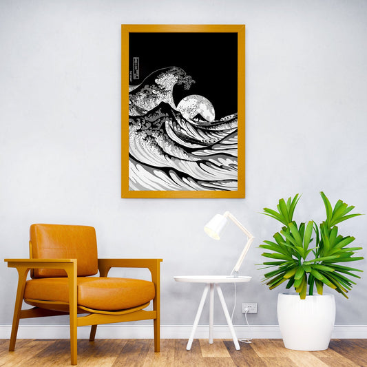 Hokusai wave in moon Asian Style Poster | Wall Art for Home & Office | High-Quality Print - High-Quality Visual Display