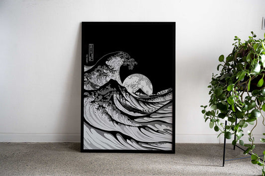 Hokusai wave in moon Asian Style Poster | Wall Art for Home & Office | High-Quality Print - High-Quality Visual Display