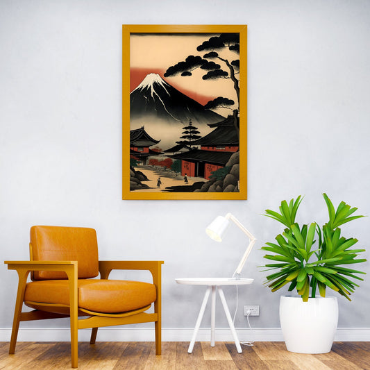 House with a mountain Asian Style Poster | Wall Art for Home & Office | High-Quality Print - High-Quality Visual Display