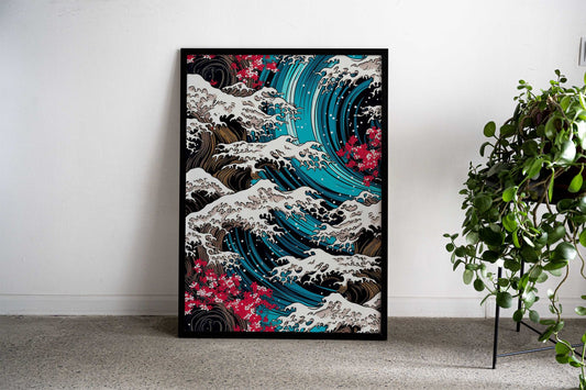 Iconic Tsunami Swirls Asian Style Poster | Wall Art for Home & Office | High-Quality Print - High-Quality Visual Display