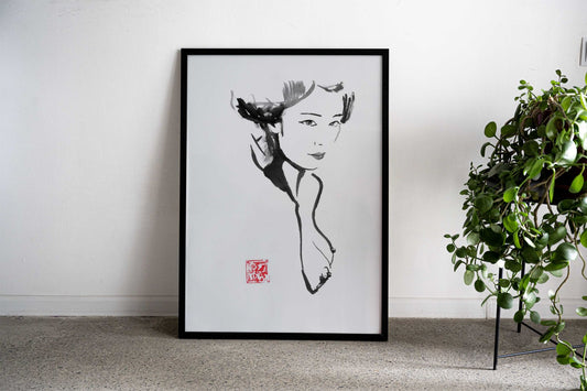 Ink Portrait of a Woman Asian Style Poster | Wall Art for Home & Office | High-Quality Print - High-Quality Visual Display