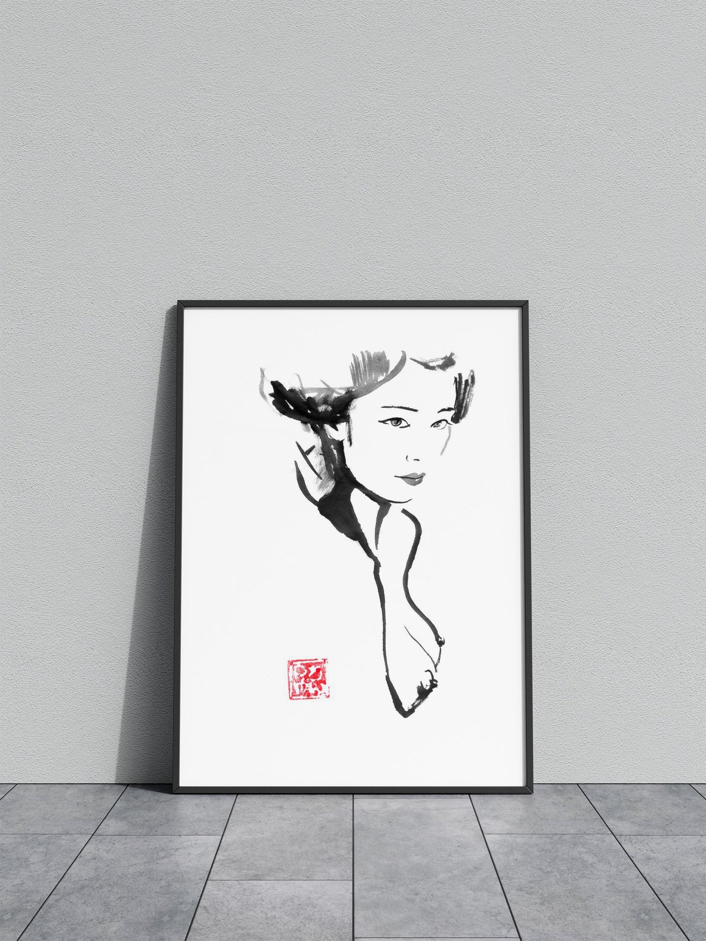 Ink Portrait of a Woman Asian Style Poster | Wall Art for Home & Office | High-Quality Print - High-Quality Visual Display