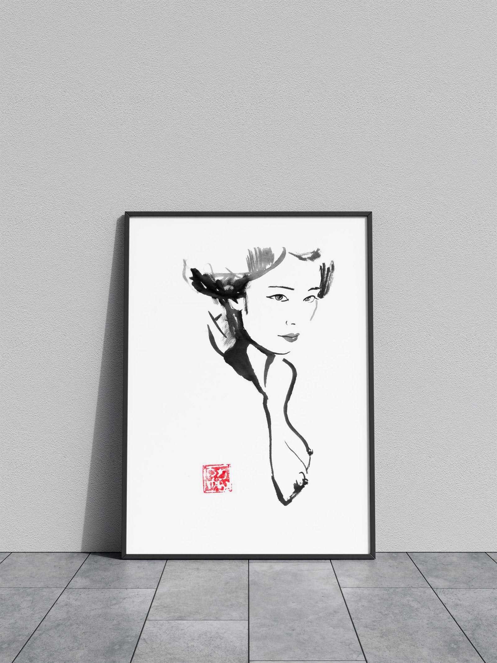 Ink Portrait of a Woman Asian Style Poster | Wall Art for Home & Office | High-Quality Print - High-Quality Visual Display