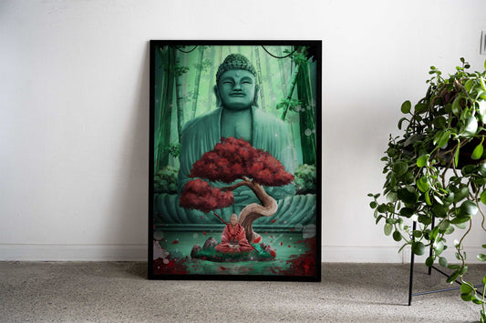 Inner Peace - Buddha and Monk Meditation Asian Style Poster | Wall Art for Home & Office | High-Quality Print - High-Quality Visual Display