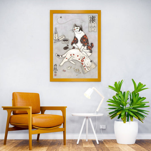 Irezumi Rose Cat Tattoo Asian Style Poster | Wall Art for Home & Office | High-Quality Print - High-Quality Visual Display