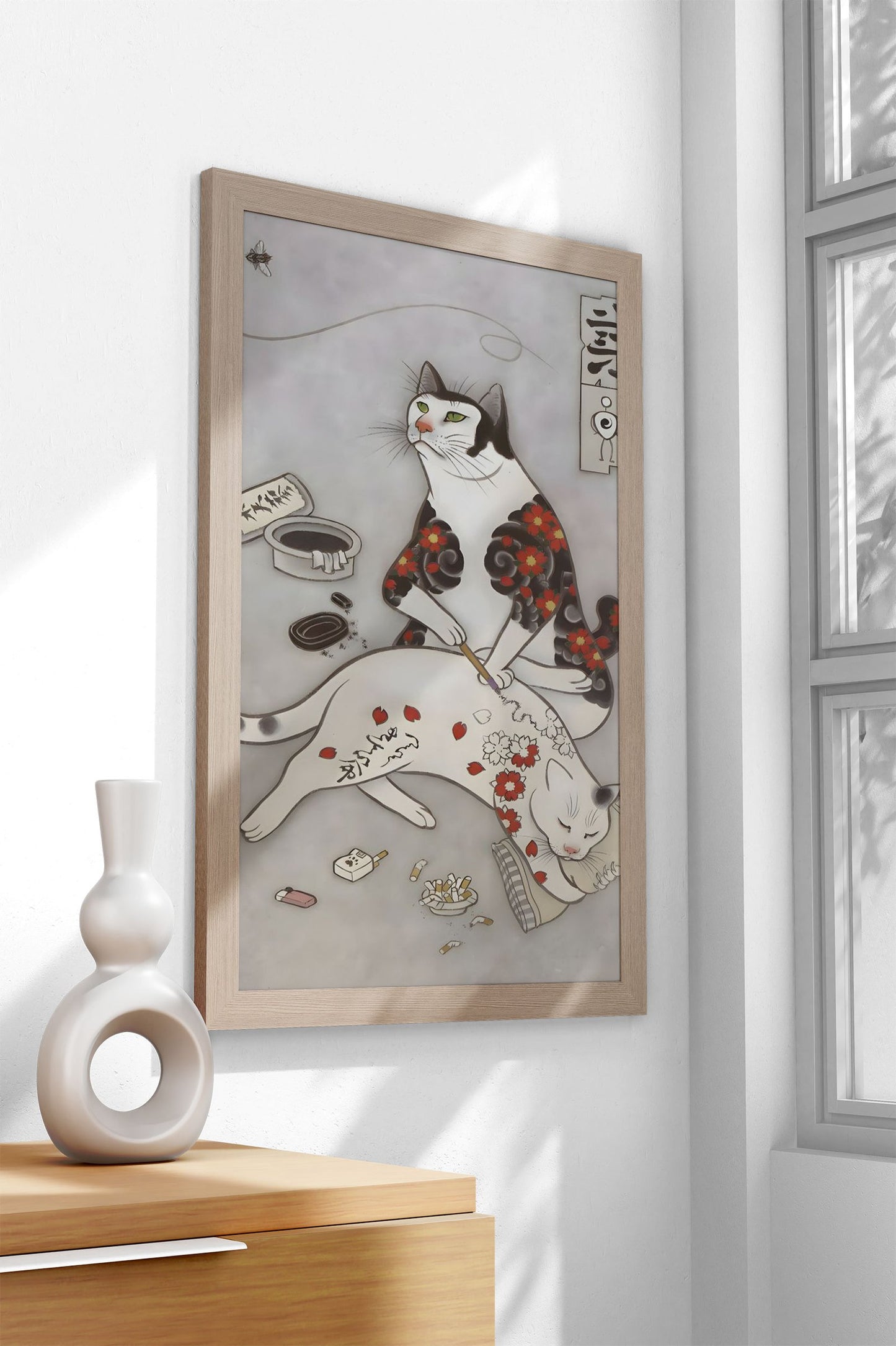 Irezumi Rose Cat Tattoo Asian Style Poster | Wall Art for Home & Office | High-Quality Print
