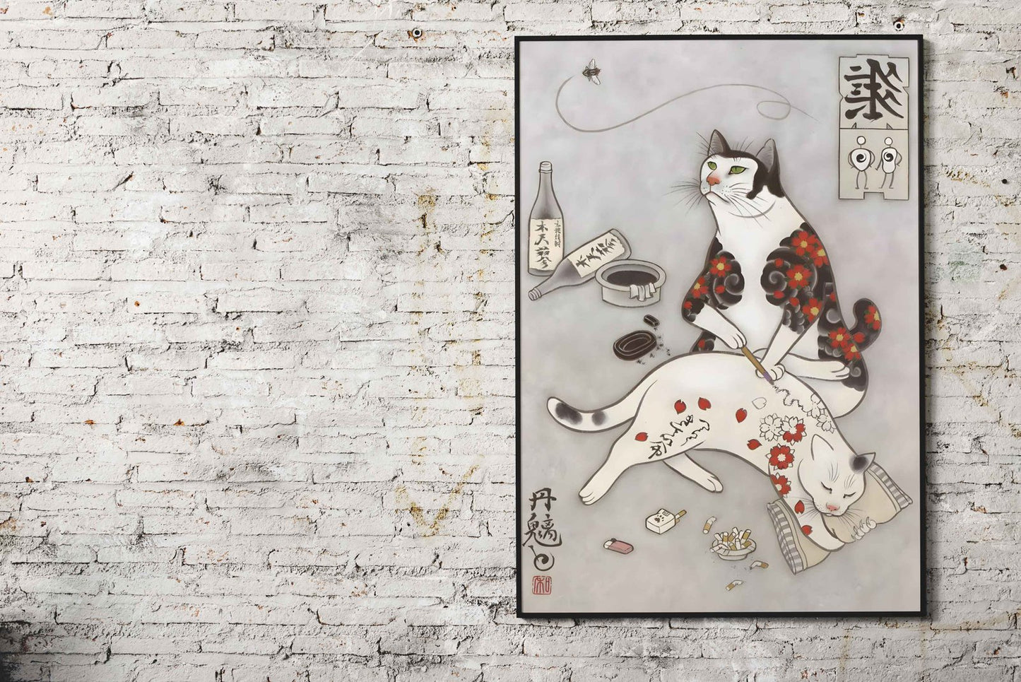 Irezumi Rose Cat Tattoo Asian Style Poster | Wall Art for Home & Office | High-Quality Print