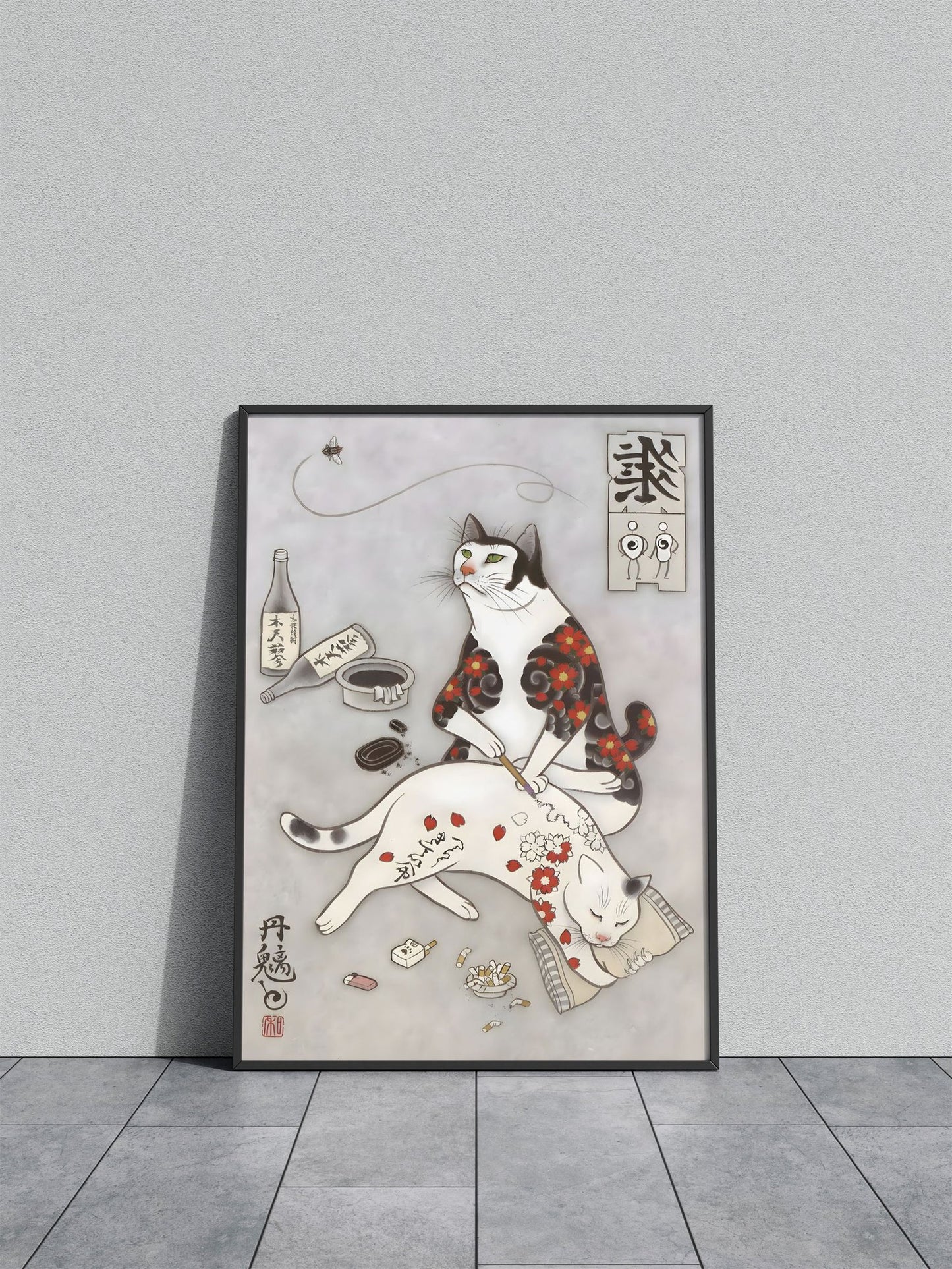 Irezumi Rose Cat Tattoo Asian Style Poster | Wall Art for Home & Office | High-Quality Print
