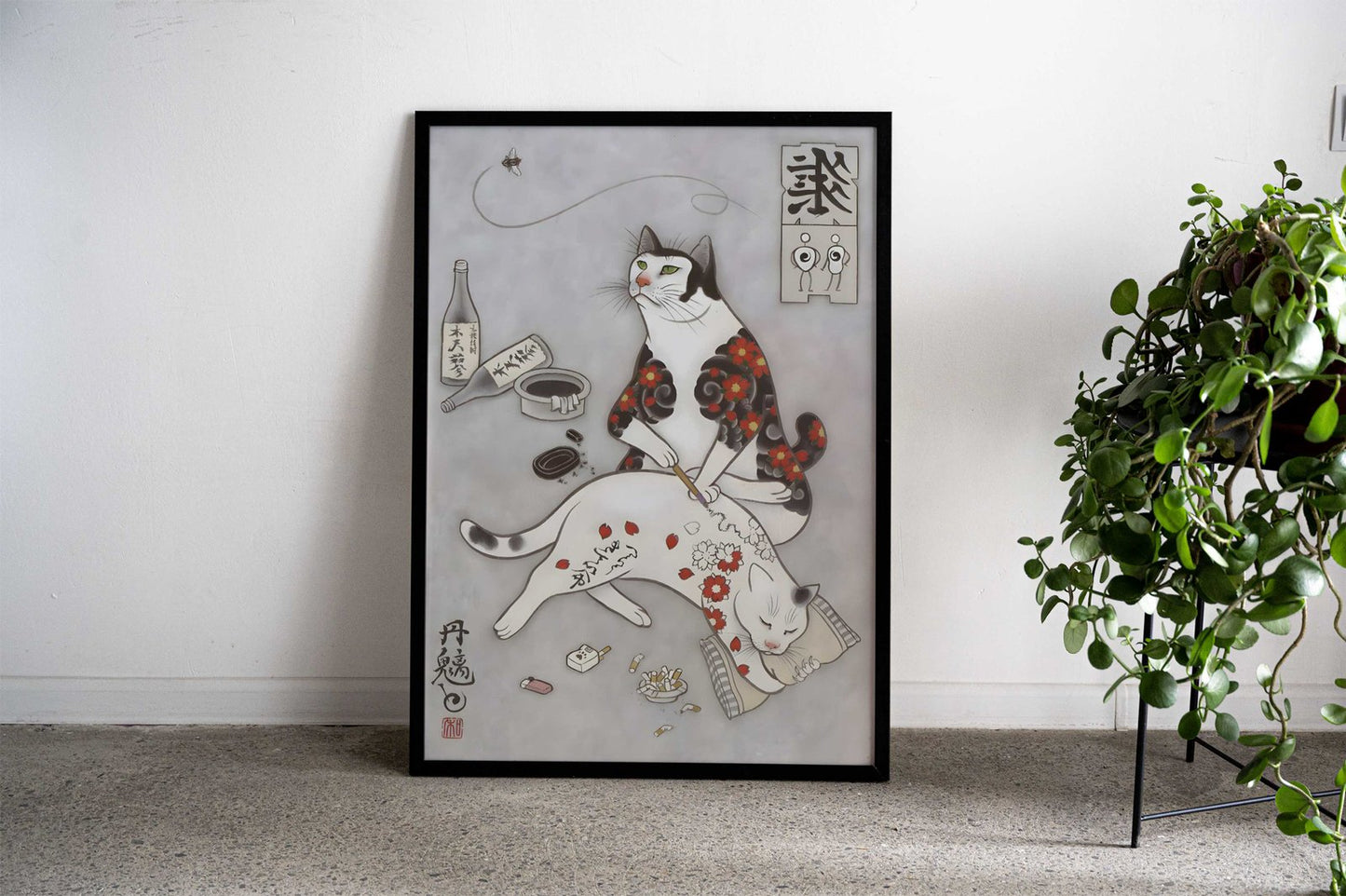 Irezumi Rose Cat Tattoo Asian Style Poster | Wall Art for Home & Office | High-Quality Print