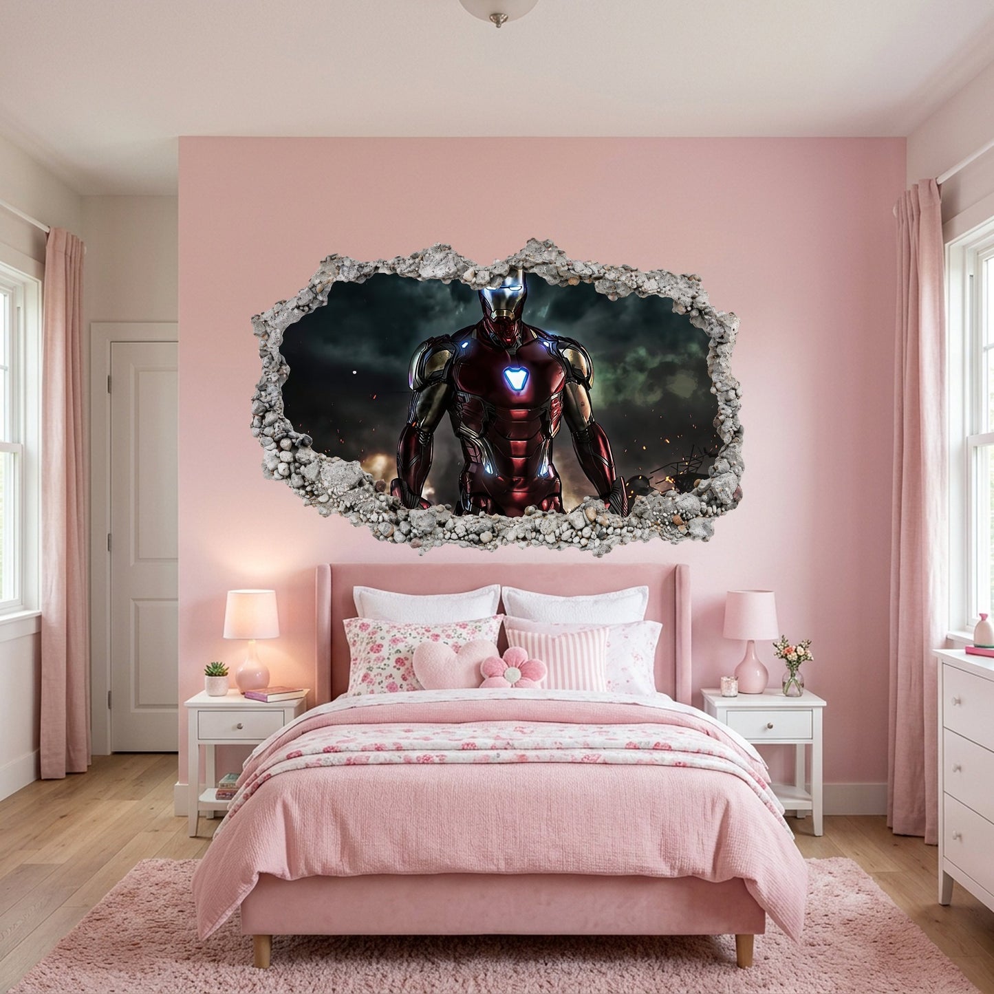 Iron Man Avengers Marvel Comics 3D Wall Hole Decal Smashed Brick Decal 088