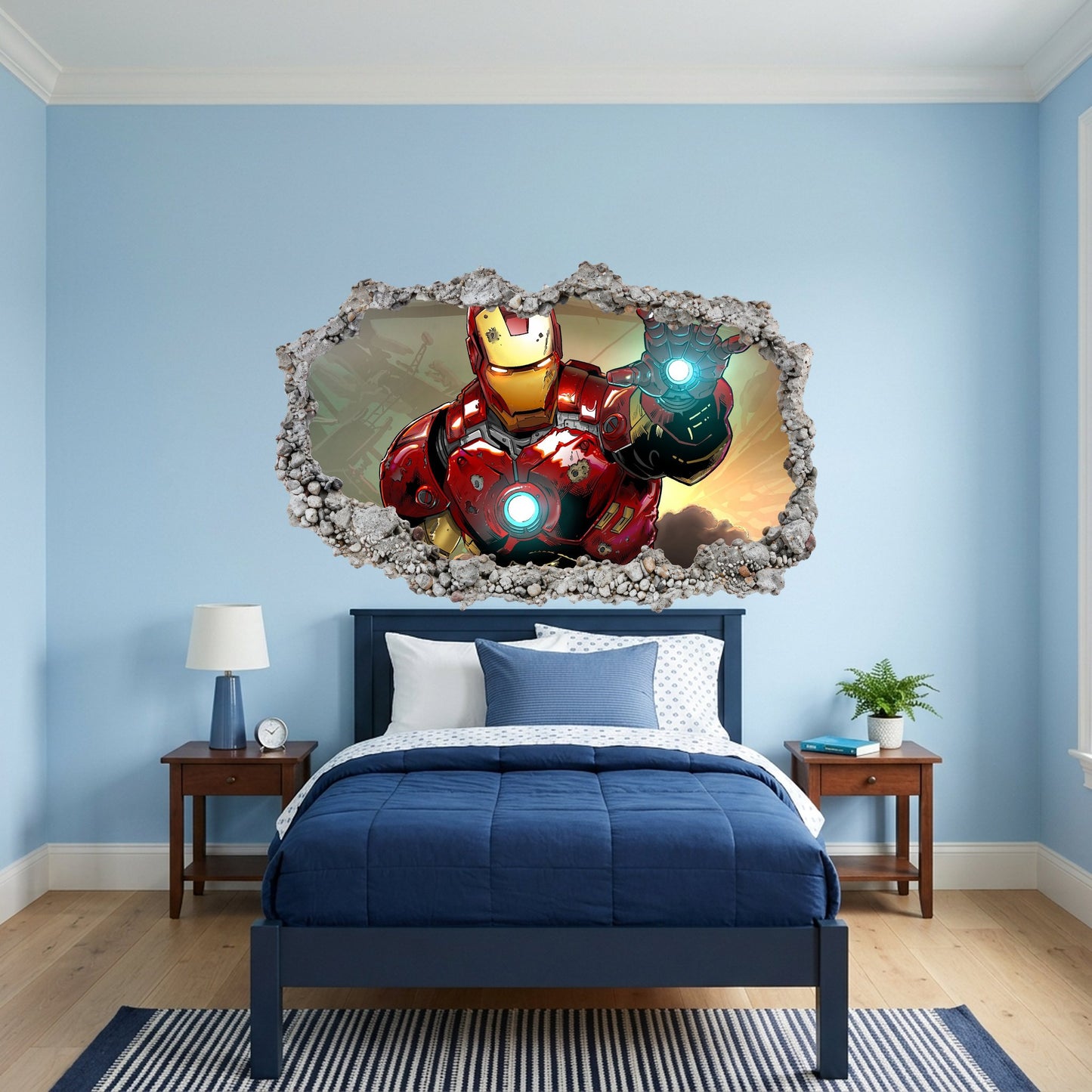 Iron Man Avengers Marvel Comics Smashed Brick Decal 3D Wall Hole Decal 090