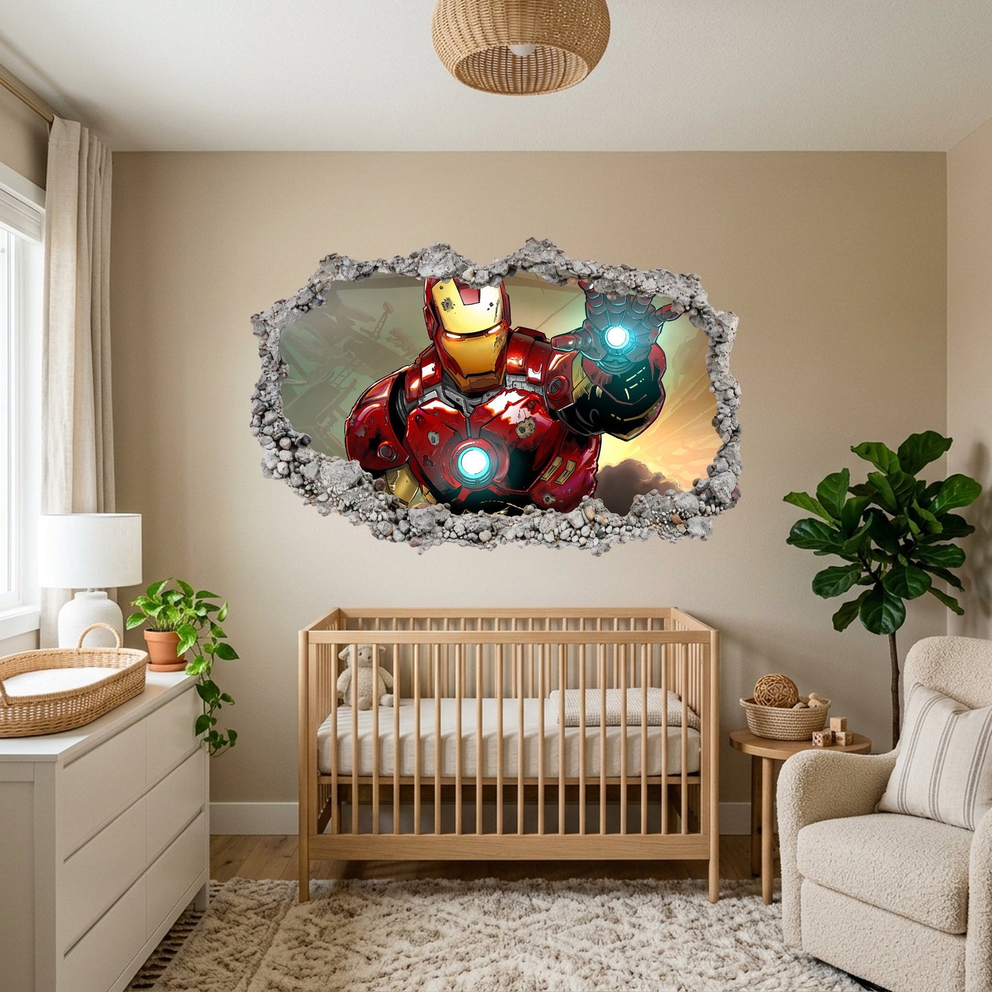 Iron Man Avengers Marvel Comics Smashed Brick Decal 3D Wall Hole Decal 090