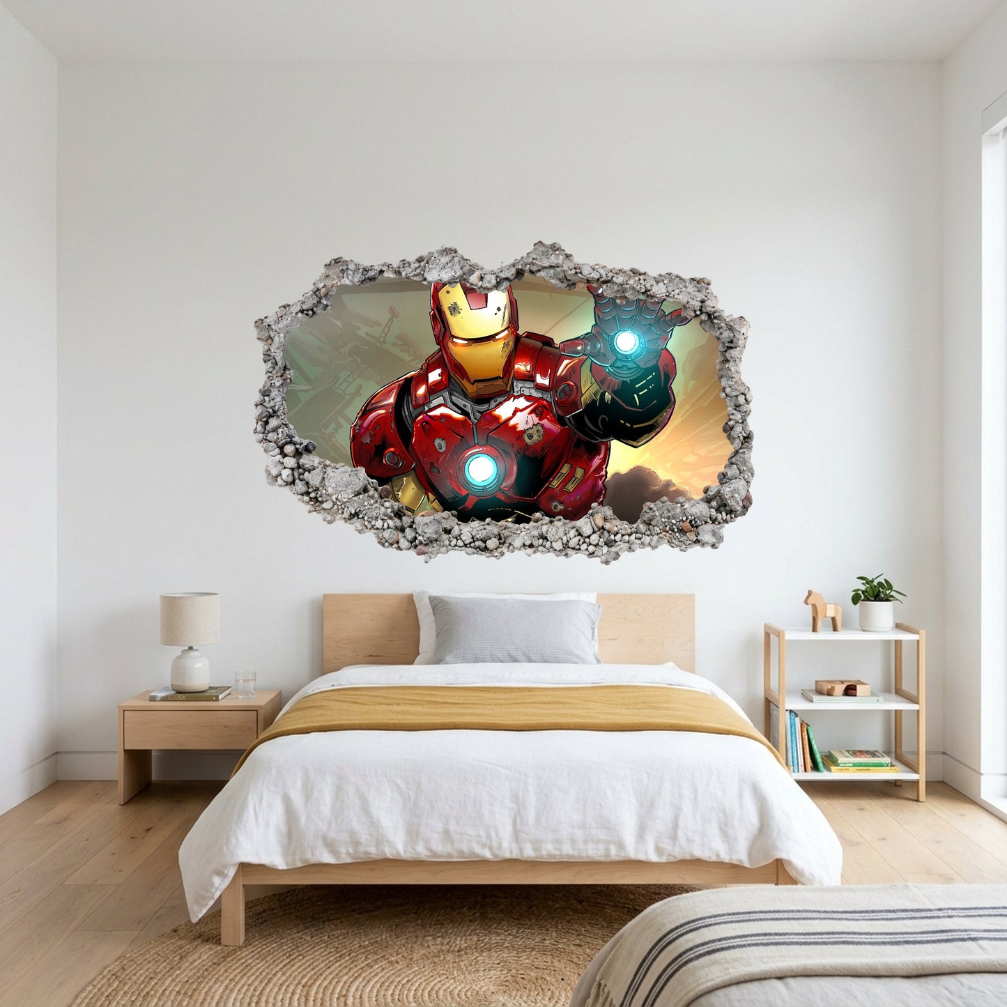 Iron Man Avengers Marvel Comics Smashed Brick Decal 3D Wall Hole Decal 090