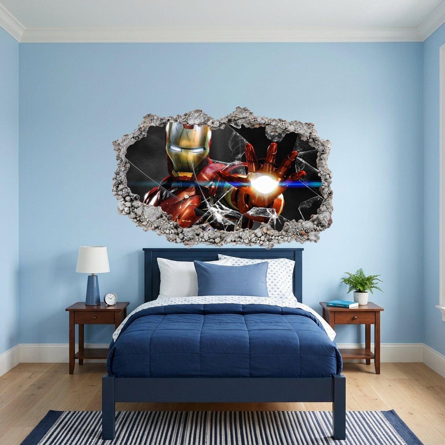 Iron Man Superhero 3D Wall Hole Decal 3D Smashed Wall Decal 079