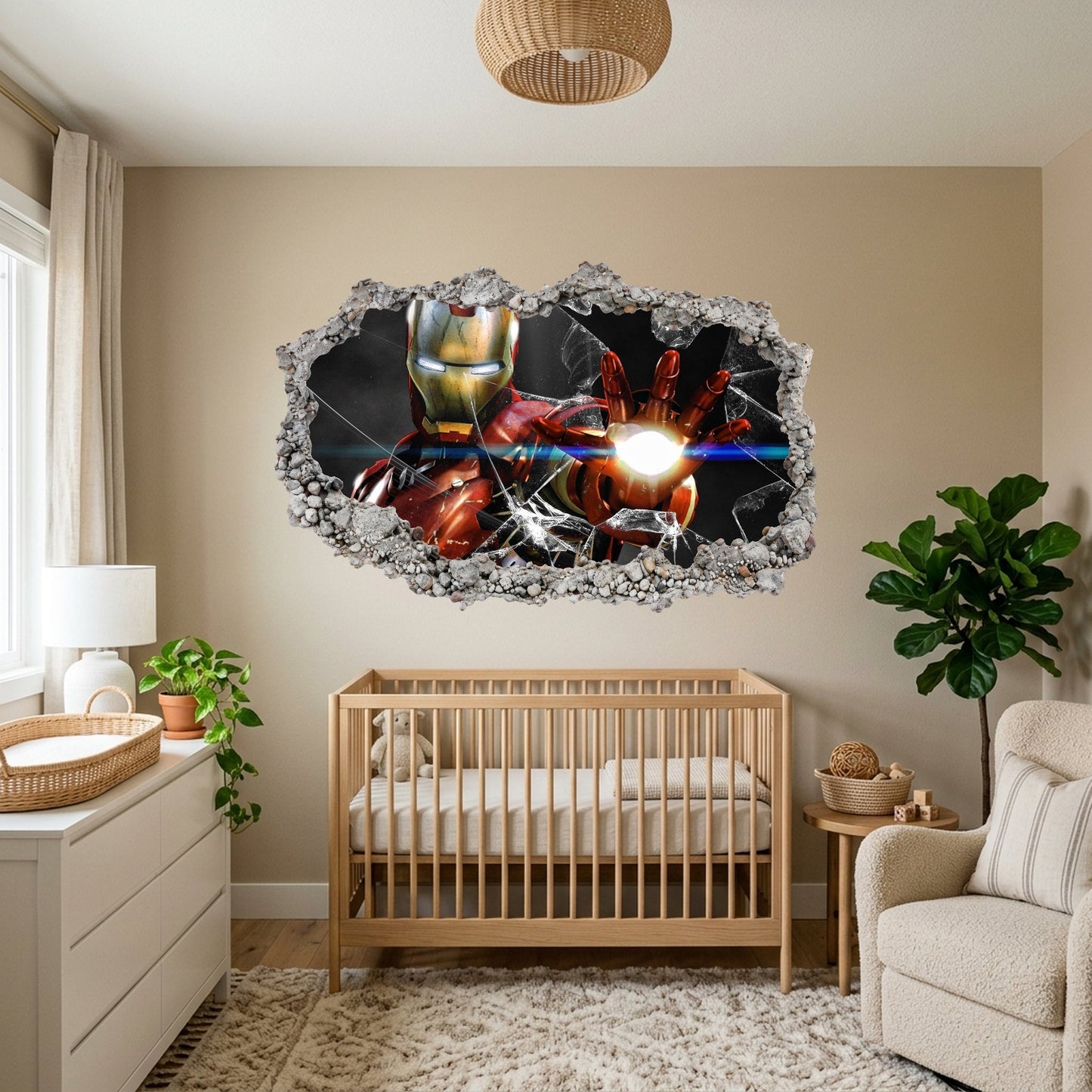 Iron Man Superhero 3D Wall Hole Decal 3D Smashed Wall Decal 079