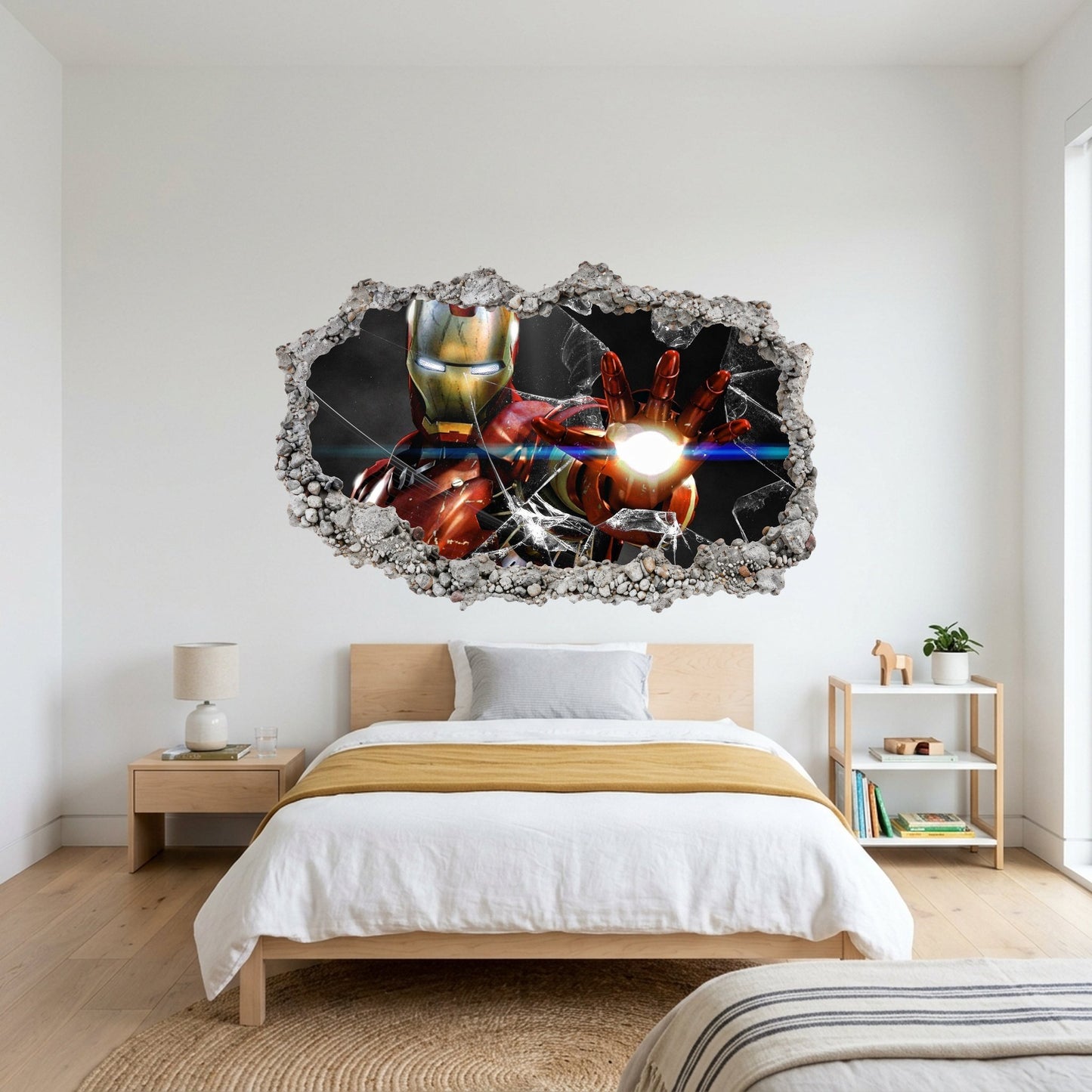 Iron Man Superhero 3D Wall Hole Decal 3D Smashed Wall Decal 079