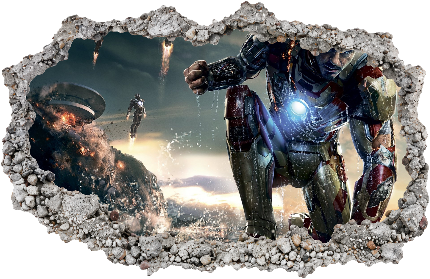 Iron Man Superhero Playroom Art Decal 3D Smashed Wall Decal 083