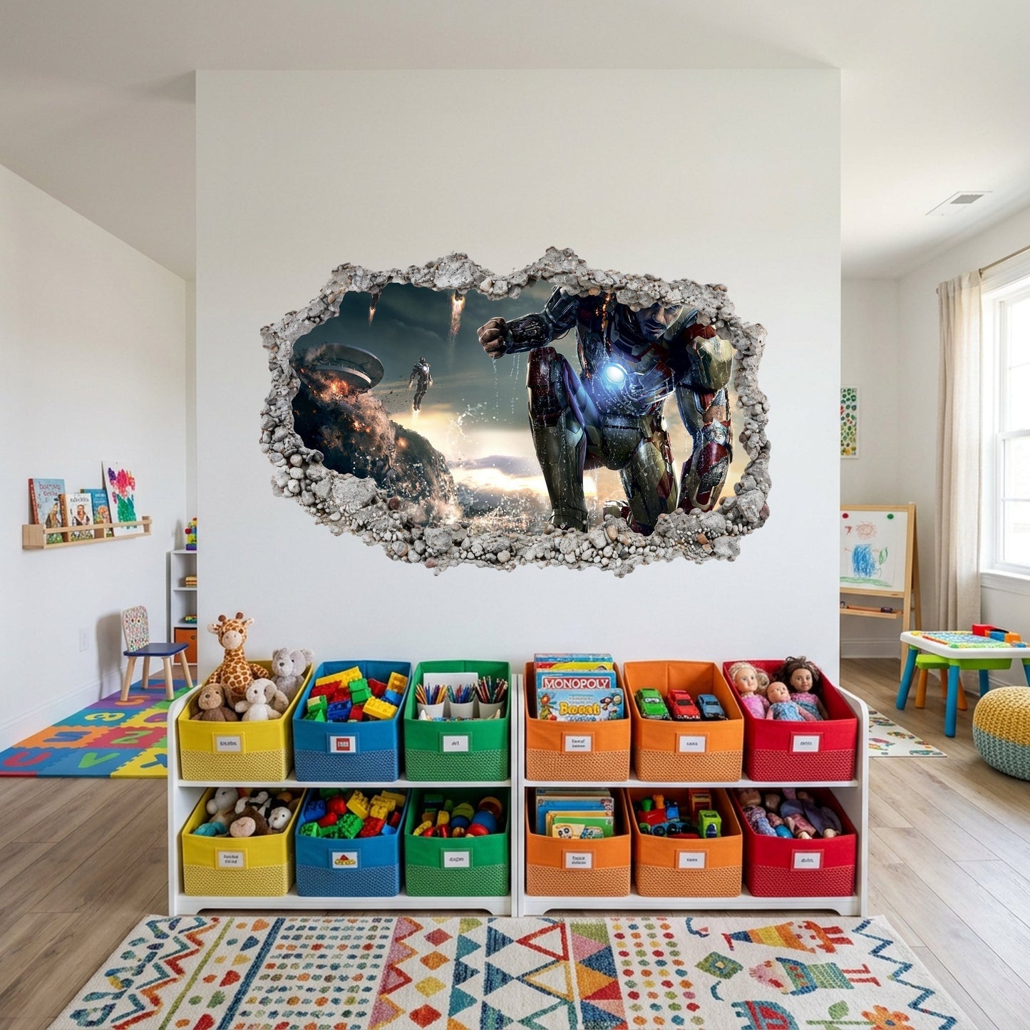 Iron Man Superhero Playroom Art Decal 3D Smashed Wall Decal 083