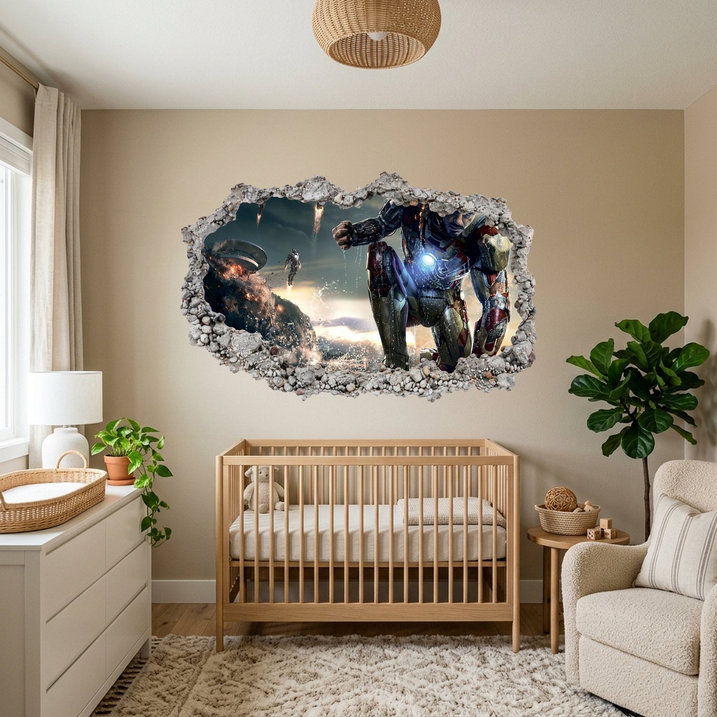 Iron Man Superhero Playroom Art Decal 3D Smashed Wall Decal 083