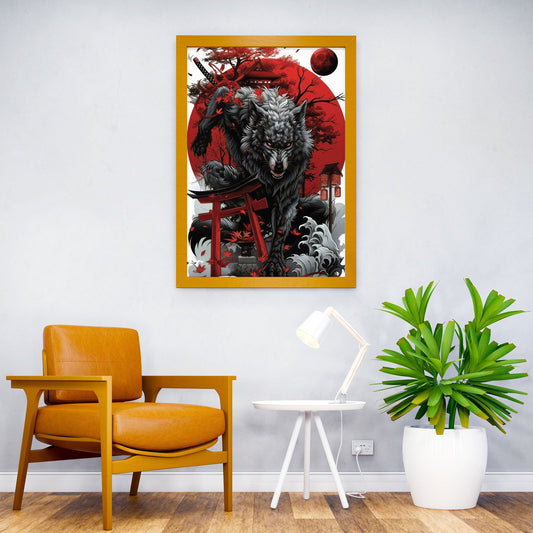 JAPANESE WOLF POSTER ART Asian Style Poster | Wall Art for Home & Office | High-Quality Print - High-Quality Premium Wall Art Decor Sticker