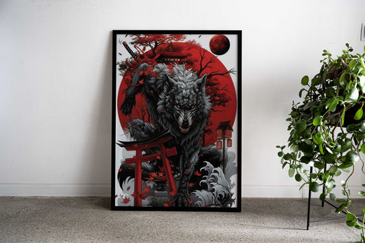 JAPANESE WOLF POSTER ART Asian Style Poster | Wall Art for Home & Office | High-Quality Print - High-Quality Premium Wall Art Decor Sticker