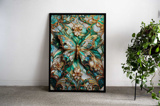 Jade Butterfly Kintsugi Asian Style Poster | Wall Art for Home & Office | High-Quality Print - High-Quality Visual Display