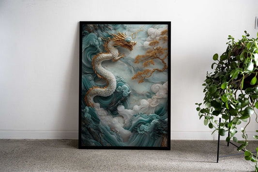 Jade Dragon Wall Art Asian Style Poster | Wall Art for Home & Office | High-Quality Print - High-Quality Visual Display