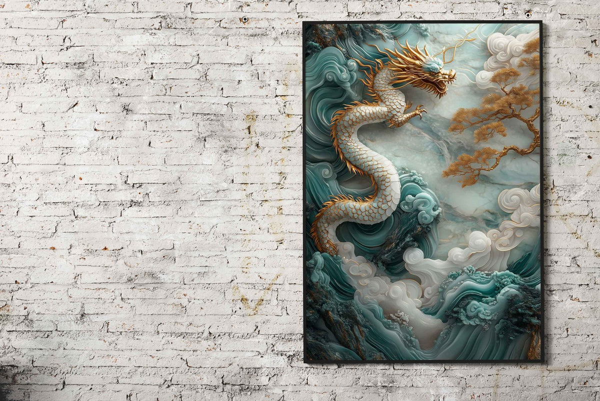 Jade Dragon Wall Art Asian Style Poster | Wall Art for Home & Office | High-Quality Print - High-Quality Visual Display