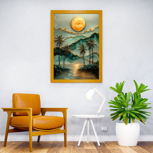 Jade Gold Kintsugi Beach Asian Style Poster | Wall Art for Home & Office | High-Quality Print - High-Quality Visual Display