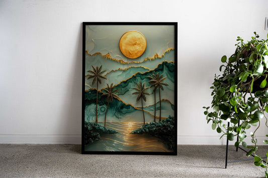 Jade Gold Kintsugi Beach Asian Style Poster | Wall Art for Home & Office | High-Quality Print - High-Quality Visual Display