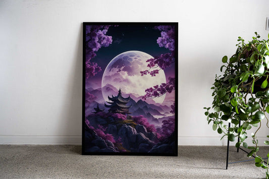 Japan Cherry Blossom Moon Asian Style Poster | Wall Art for Home & Office | High-Quality Print - High-Quality Visual Display