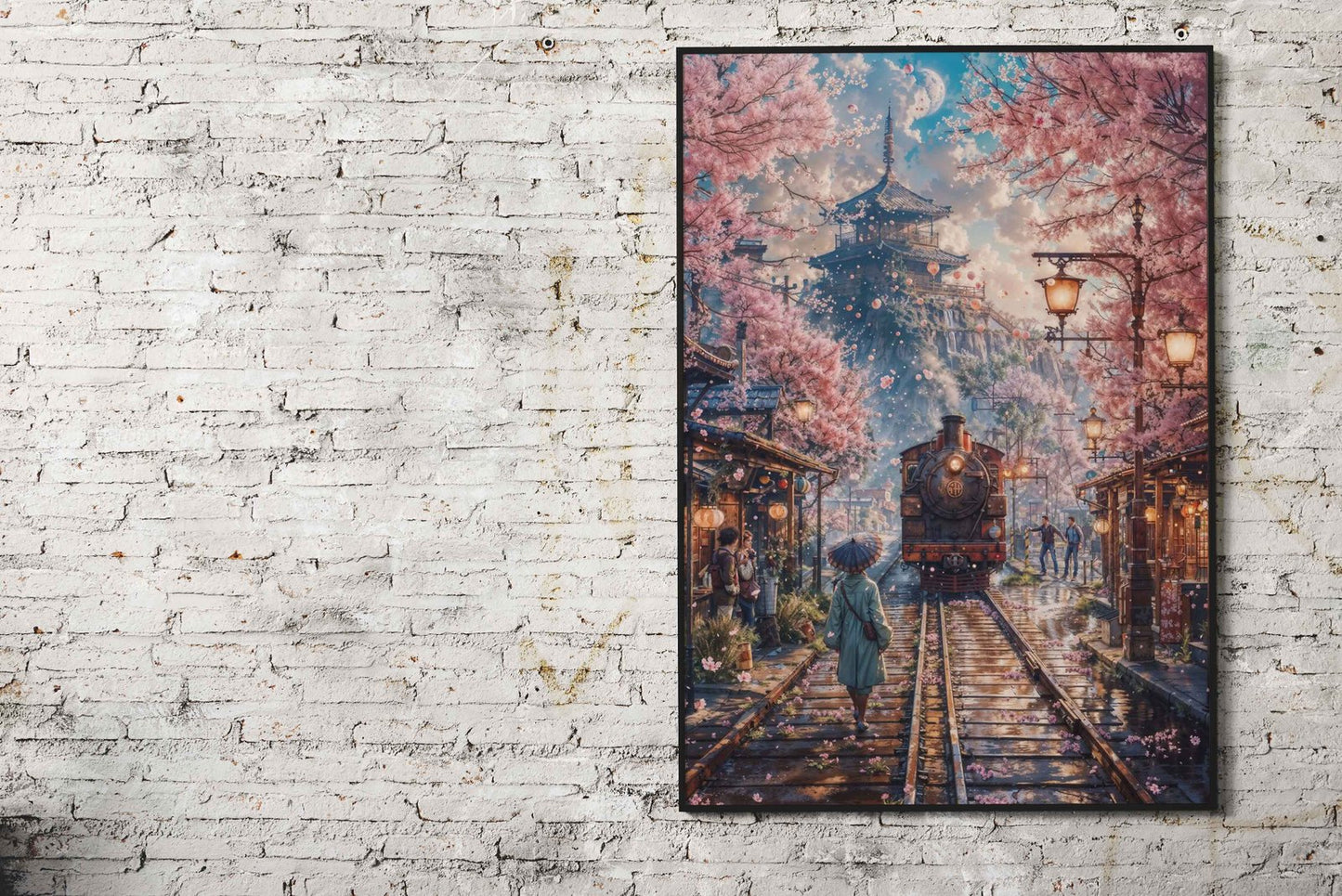 Japan Cherry Blossom Train Asian Style Poster | Wall Art for Home & Office | High-Quality Print - High-Quality Visual Display