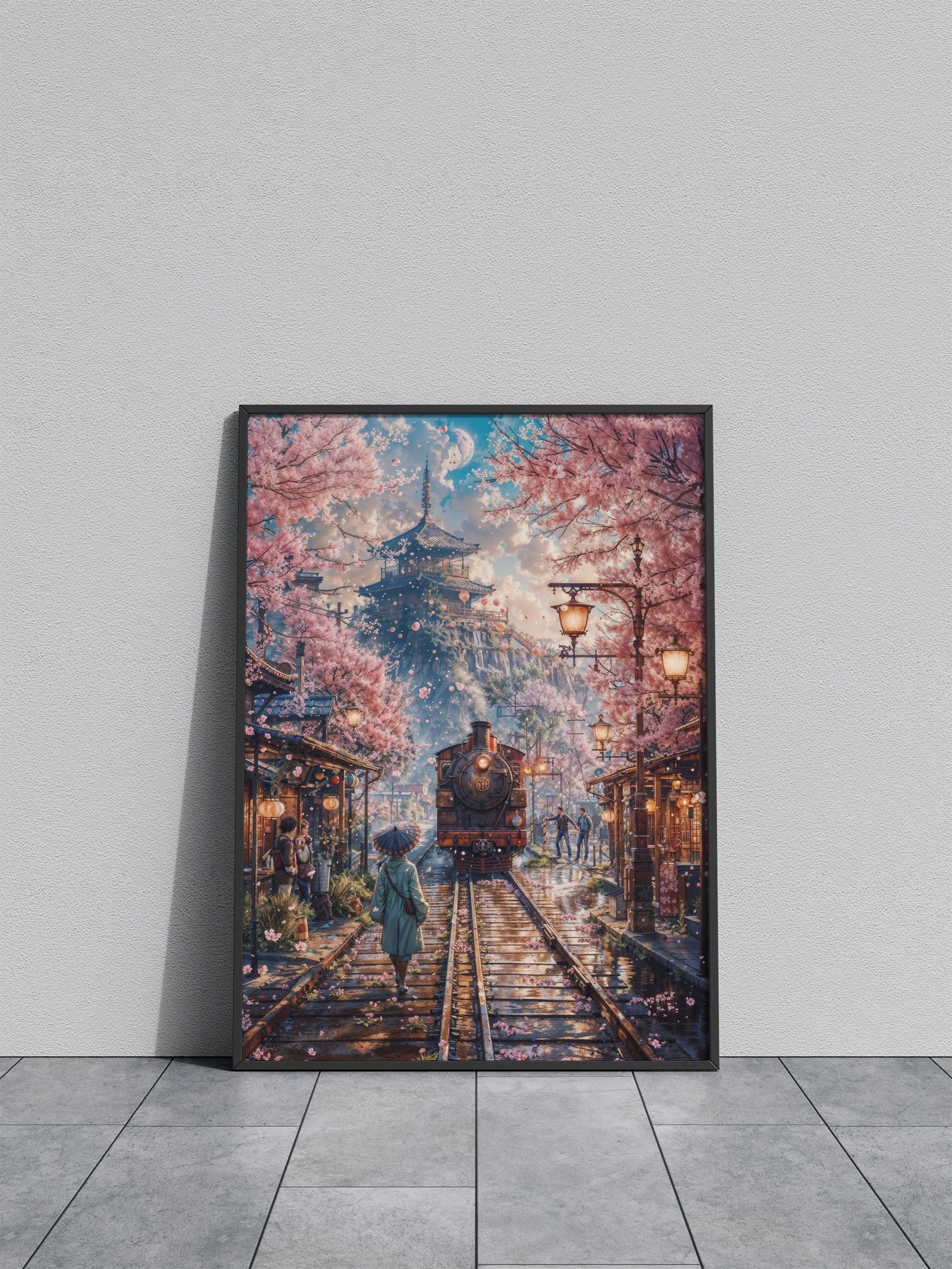 Japan Cherry Blossom Train Asian Style Poster | Wall Art for Home & Office | High-Quality Print - High-Quality Visual Display
