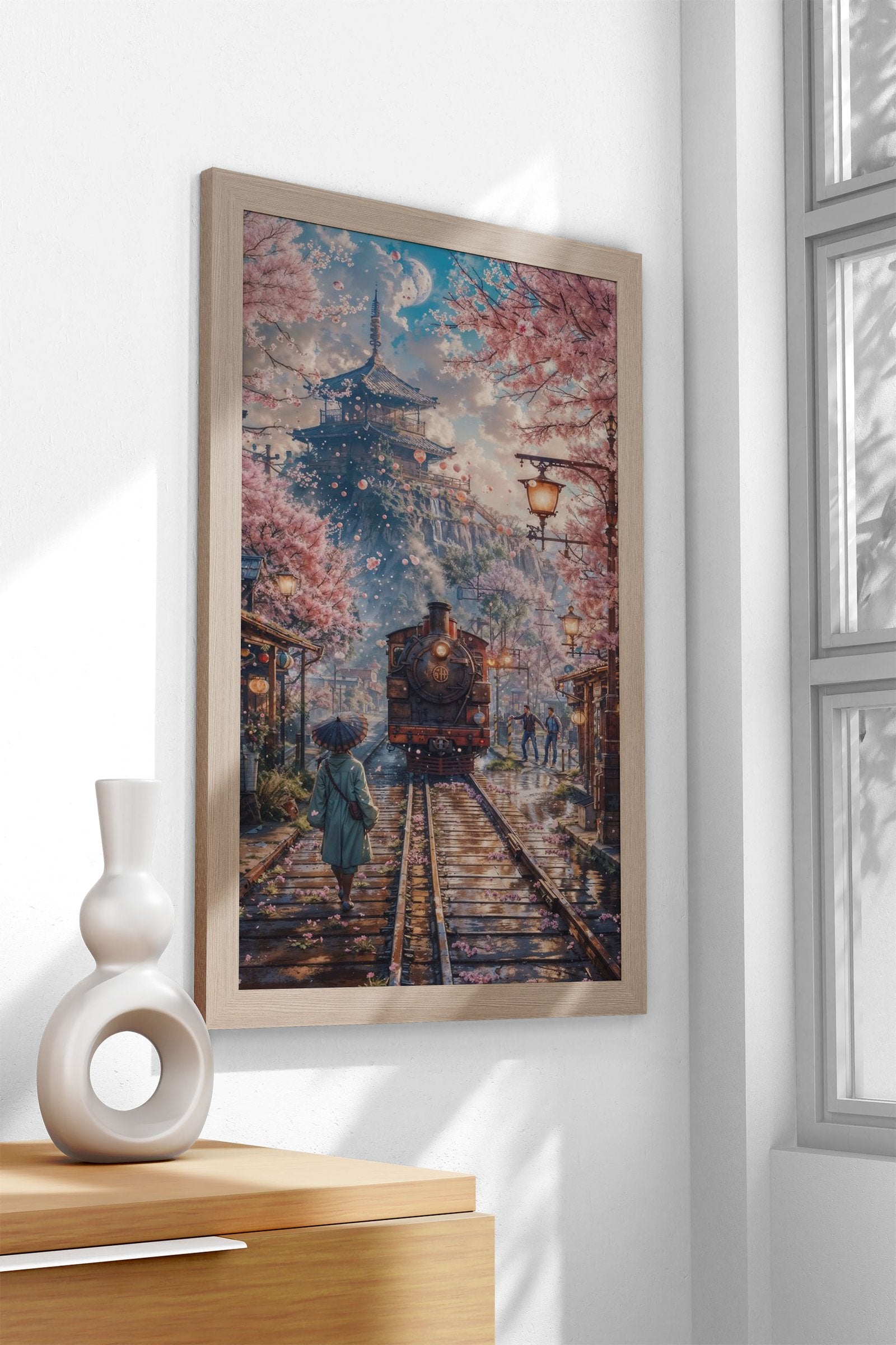 Japan Cherry Blossom Train Asian Style Poster | Wall Art for Home & Office | High-Quality Print - High-Quality Visual Display