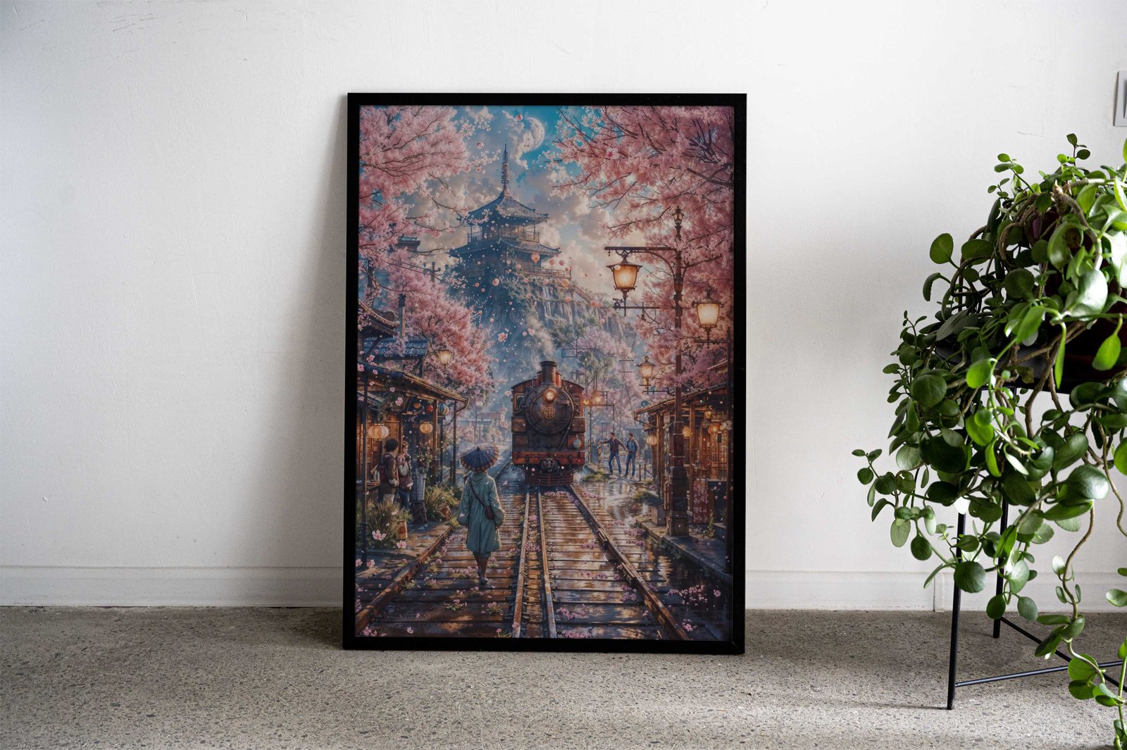 Japan Cherry Blossom Train Asian Style Poster | Wall Art for Home & Office | High-Quality Print - High-Quality Visual Display