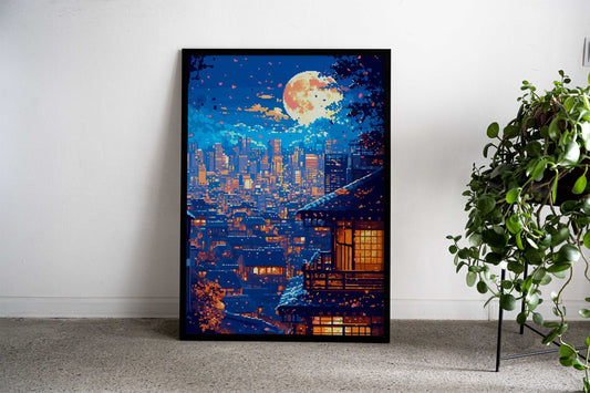 Japan City Night Pixel Asian Style Poster | Wall Art for Home & Office | High-Quality Print - High-Quality Visual Display