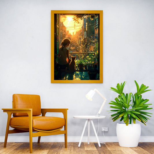 Japan Cityscape with Cat Asian Style Poster | Wall Art for Home & Office | High-Quality Print - High-Quality Visual Display