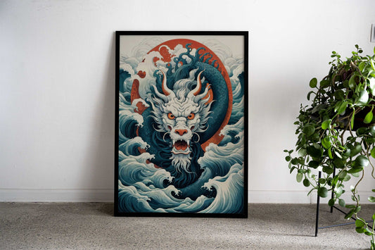 Japan Dragon Sea Wave Fury Asian Style Poster | Wall Art for Home & Office | High-Quality Print - High-Quality Visual Display