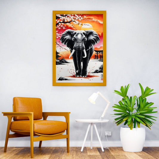 Japan Elephant Painting Asian Style Poster | Wall Art for Home & Office | High-Quality Print - High-Quality Visual Display