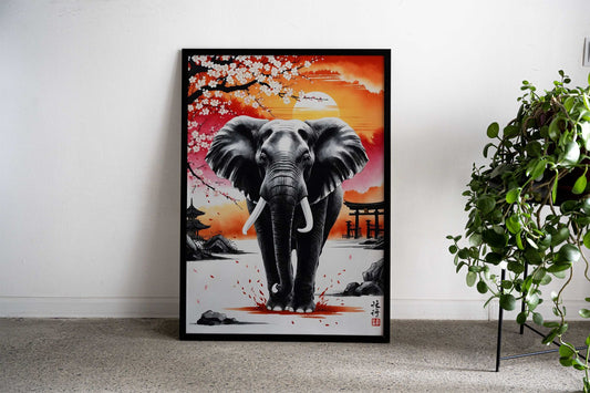 Japan Elephant Painting Asian Style Poster | Wall Art for Home & Office | High-Quality Print - High-Quality Visual Display