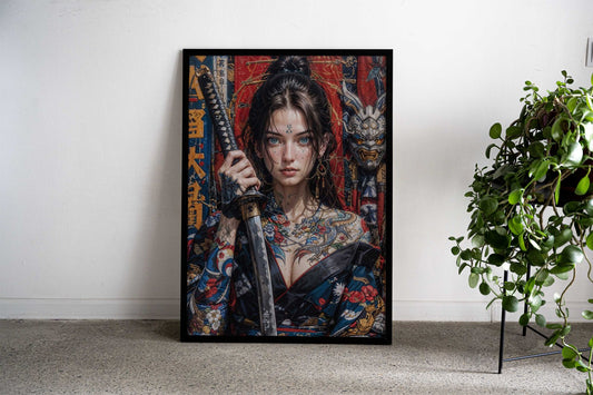 Japan Female Samurai Woman Asian Style Poster | Wall Art for Home & Office | High-Quality Print - High-Quality Visual Display